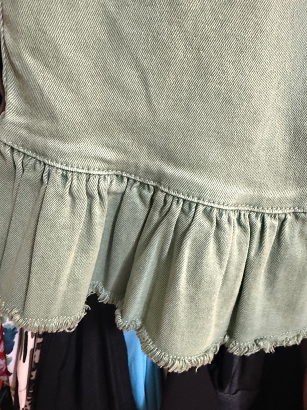 Green Ruffle Hem Wide Leg Jeans - Picture 3 of 5